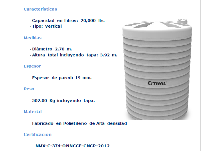 Cisternas Citijal de 20,000 litros